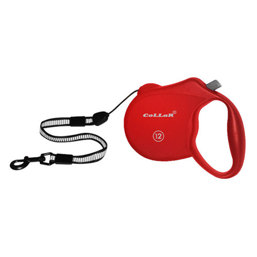 Рулетка Collar control 12 кг 5 м зі світловідбивною стрічкою трос червона 81103