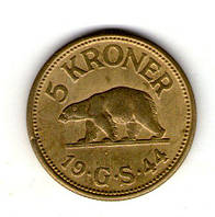 Гренландия 5 крон 1944 год