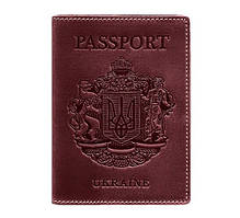 Шкіряна обкладинка для паспорта з гербом України (бордова)