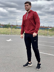 Чоловічий спортивний костюм Nike (найк) — бордове худі та чорні штани/Весна-осінь