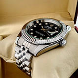Кварцові наручні годинники Rolex Classic (Ролекс) на металевому браслеті срібло чорний циферблат з датою, фото 2