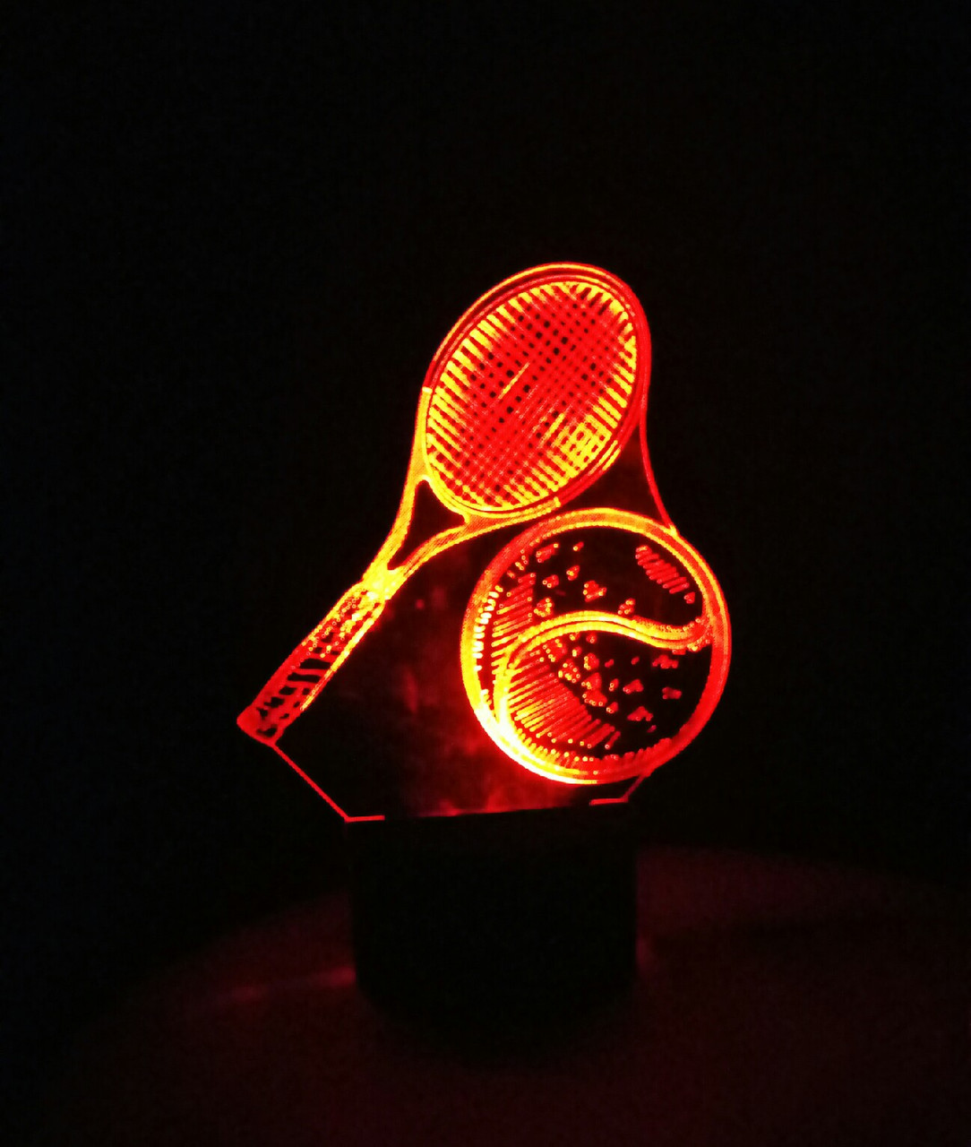 3d-світильник Тенісна ракетка і м'яч, 3д-нічник, кілька підсвічувань (на пульті), фото 1