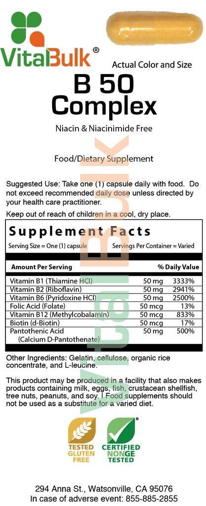 VitalBulk, B-50 комплекс без ніацину і ниацинамида 100капс.