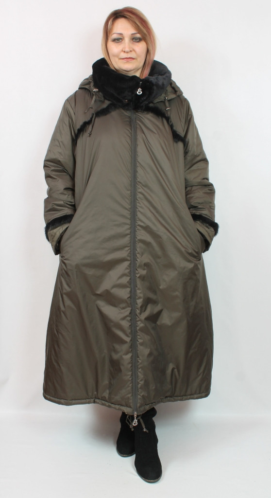 Турецька жіноча довга куртка з хутром, великі розміри 60-70