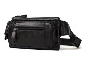 Сумка чоловіча шкіряна поясна. Бананка барсетка на пояс з натуральної шкіри (чорна)