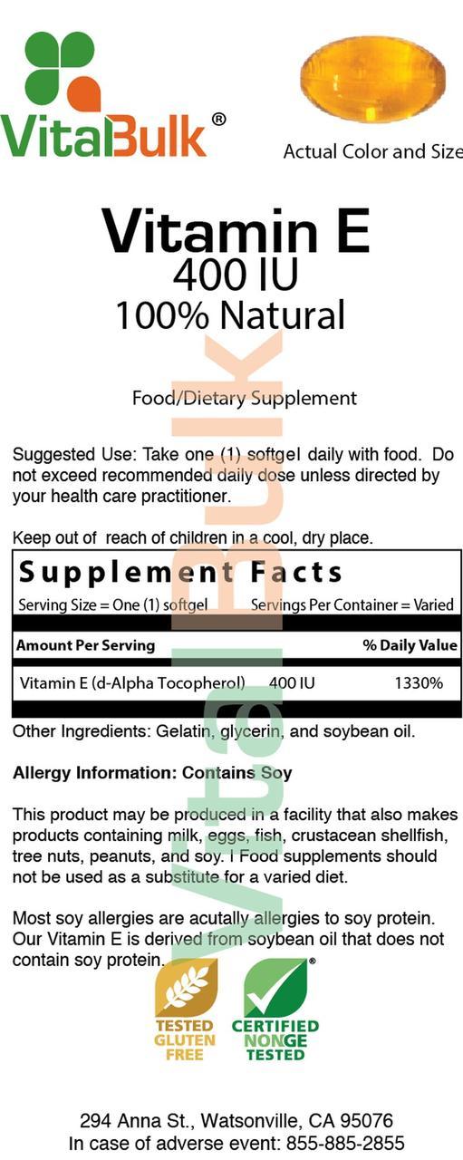 VitalBulk, Вітамін Е, Tocopherols, Vitamin E 400 IU Softgel - 150шт
