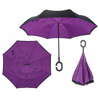 Умный зонт наоборот Up-brella. Зонт обратного сложения - Черный/фиолетовый