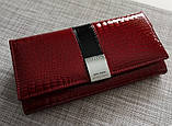 Гаманець жіночий шкіряний лаковий з тисненням під крокодила (червоний), фото 10