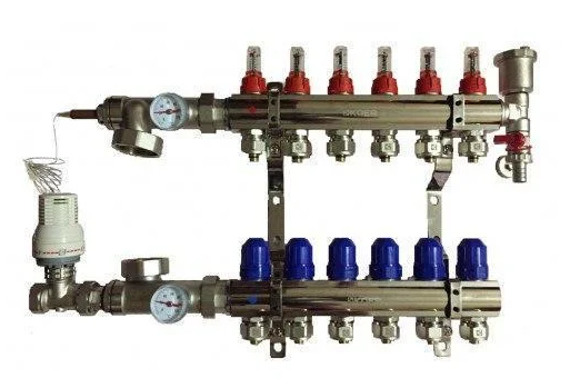 Колектор для теплої підлоги латунний в зборі на 6 контурів