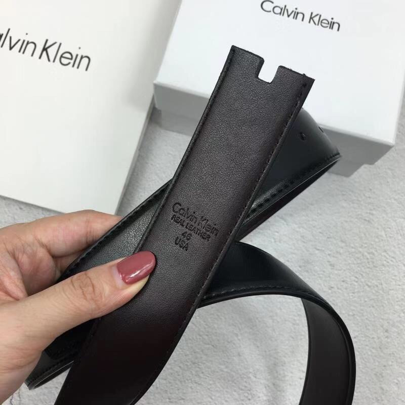 Ремень мужской кожаный черный стильный Кельвин Кляйн с двумя темными пряжками - фото 5 - id-p1095069199
