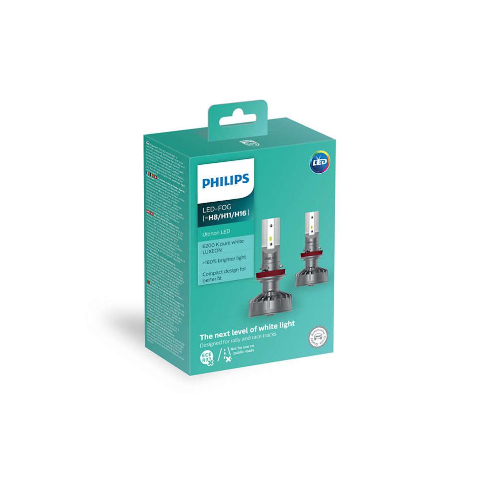 Світлодіодна LED лед лампа Philips Ultinon +160% цоколь H8/H11/H16, світло 6200K (2 шт.) 11366ULWX2. ОРИГІНАЛ