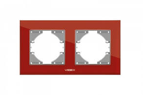 VIDEX BINERA Рамка красное стекло 2 поста горизонтальная (VF-BNFRG2H-RD) (12/96)