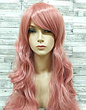 Перука рожева довга хвиляста з довгим чубчиком жіноча для жінок 80см зі штучного волосся, фото 2