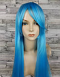Перука блакитна довга пряма з довгим чубчиком жіноча для жінок 80см зі штучного волосся, фото 5