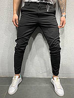 Черные брюки мужские с плотного материала зауженные к низу Турция