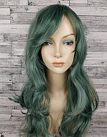 Перука зелена довга хвиляста з довгим чубчиком жіноча для жінок 60см зі штучного волосся
