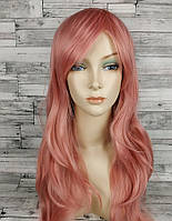 Перука рожева довга хвиляста з довгим чубчиком жіноча для жінок 65см зі штучного волосся