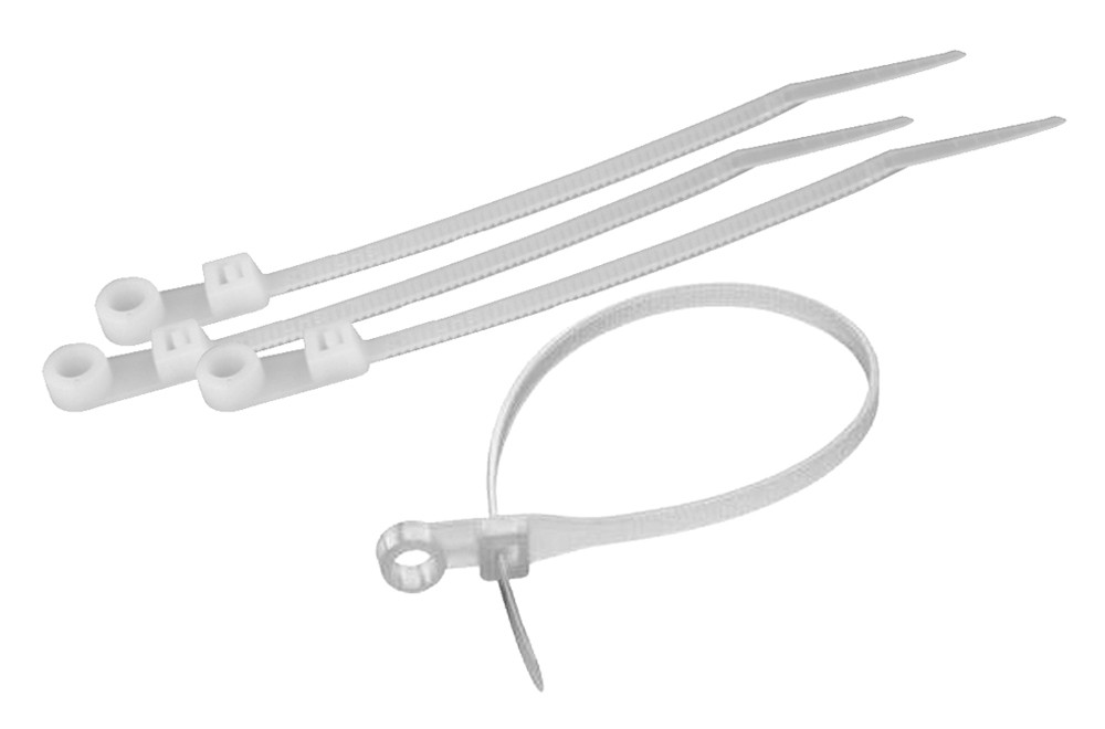 Ремінці затяжні 4,8х200мм отвір для шурупа (50шт) білі Technics 23-174 |хомути пластикові стяжки кембрик Ремешки затяжные, фото 1