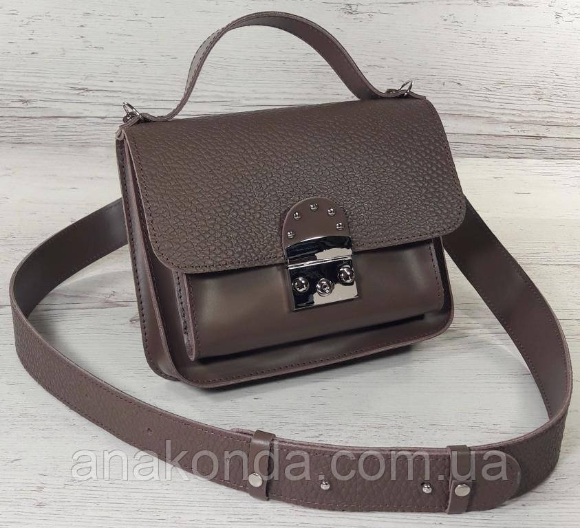 572-2 Сумка жіноча натуральна шкіра, темна беж Світло-коричнева Бежева сумка Бежева Кавова сумка