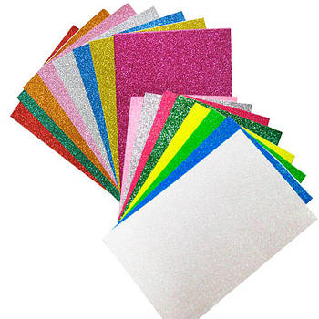 Фоаміран (Китай) А4 LKC Флексика 2мм набір 8арк. з блискитками на клій. основі 0266-8/0267-8