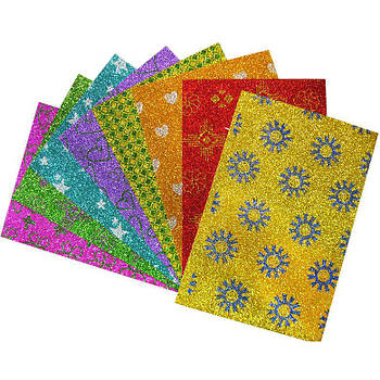 Фоаміран (Китай) А4 LKC Флексика 2мм набір 8арк. з блискитками та малюнком на клій. основі 0268-8