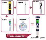 Комбінований вологозахищений TDS/рН/ЄС/Salinity/Temp метр EZ9909 з термометром, змінним електродом, АТС, фото 2