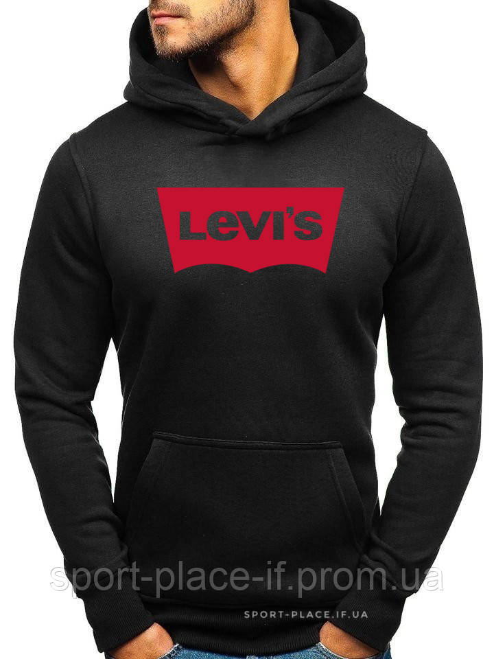 Чоловіча толстовка Levis (Левіс) чорна (велика емблема) кенгуру худі