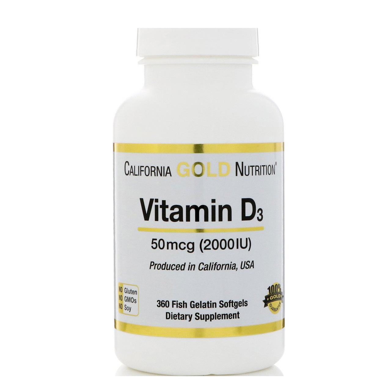 Вітамін Д3, 2000 МО, 360 м'яких капсул, California Gold Nutrition