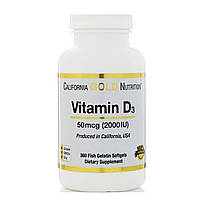 Витамин Д3, 2000 МЕ, 360 мягких капсул, California Gold Nutrition