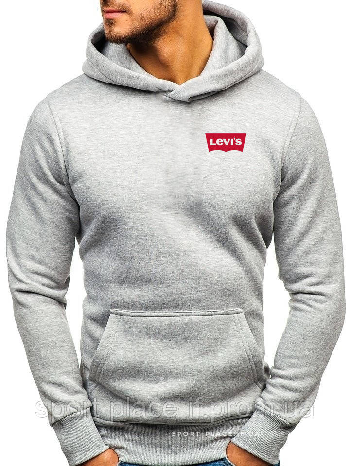 Чоловіча толстовка Levis (Левіс) світло сіра (маленька емблема) кенгуру худі