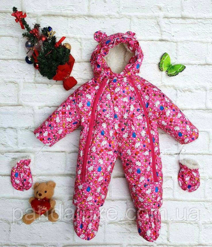 Зимовий дитячий комбінезон трансформер Hello Kitty для дівчинки 0-15 міс., фото 1