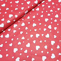 Тканина з білими сердечками на червоному тлі, ширина 160 см
