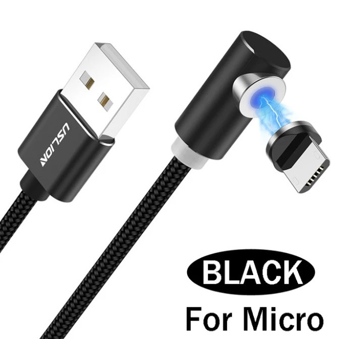 Магнітний кабель кутовий Micro USB TOPK з підсвіткою і круглим конектором