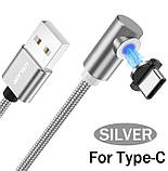 Магнітний кабель кутовий Type c USB TOPK з підсвіткою і круглим конектором, фото 2