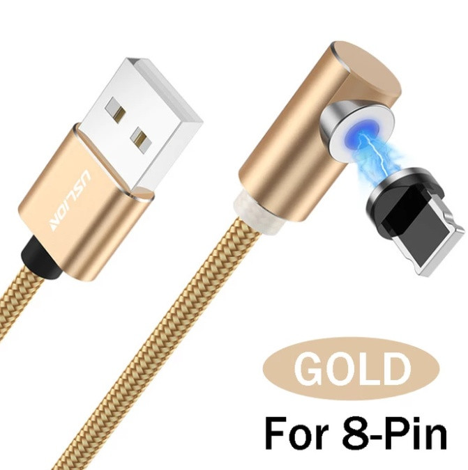 Магнітний кабель кутовий Lightning USB TOPK для iphone з підсвіткою (2М)