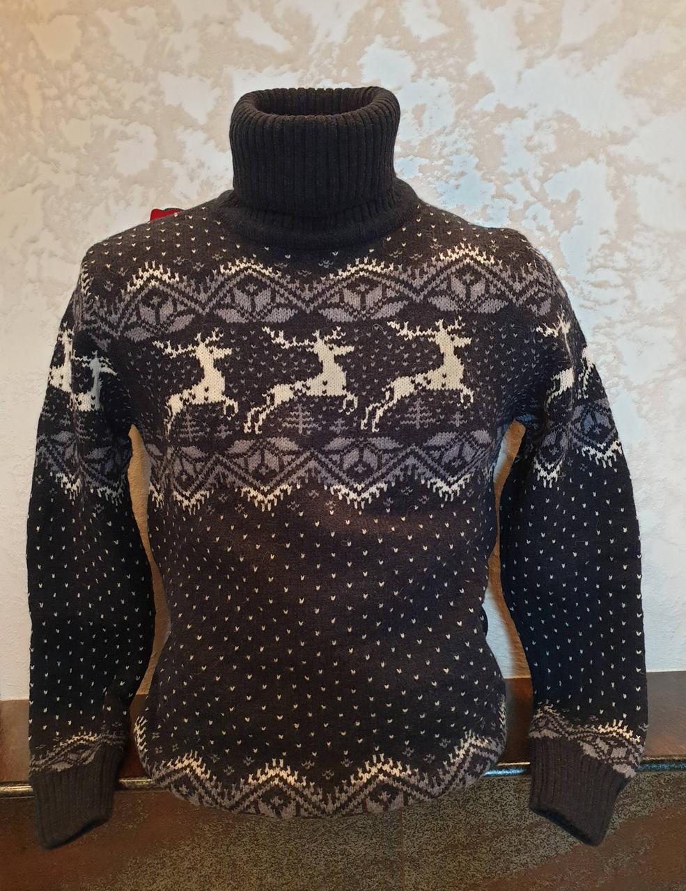 Молодіжний в'язаний синій светр з оленями розмір L,XL,XXL
