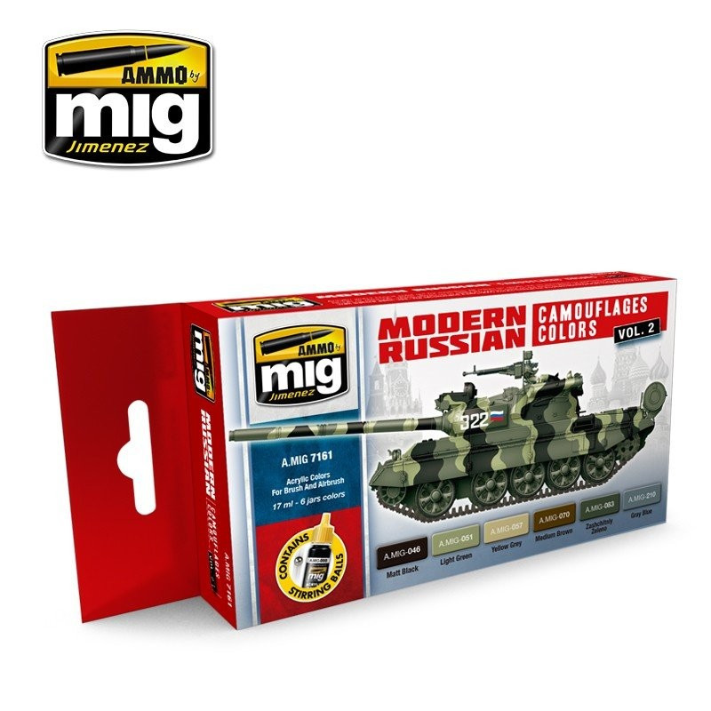 Набір фарб для збірних моделей техніки. Modern Russian Camo Colors Set vol.2. A. MIG-7161