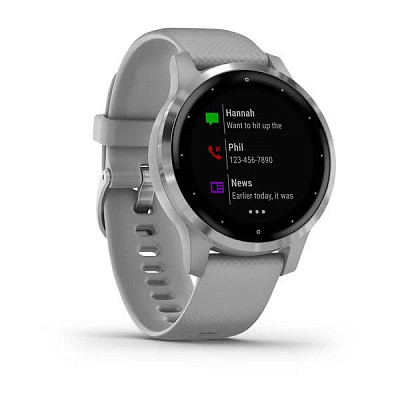 Смарт-годинник Vivoactive 4S  Silver Stainless Steel Bezel with Powder Gray Case and Silicone Band з сірим рем