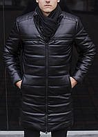 Куртка-пальто чоловіче Pobedov "Монополія" зимова довга в чорному кольорі