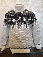 Молодёжный вязаный свитер c оленями размер XL,XXL белый
