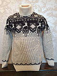 Молодіжний в'язаний светр з оленями оливковий розмір M, L,XL,XXL, фото 5