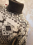 Молодіжний в'язаний светр з оленями оливковий розмір M, L,XL,XXL, фото 8