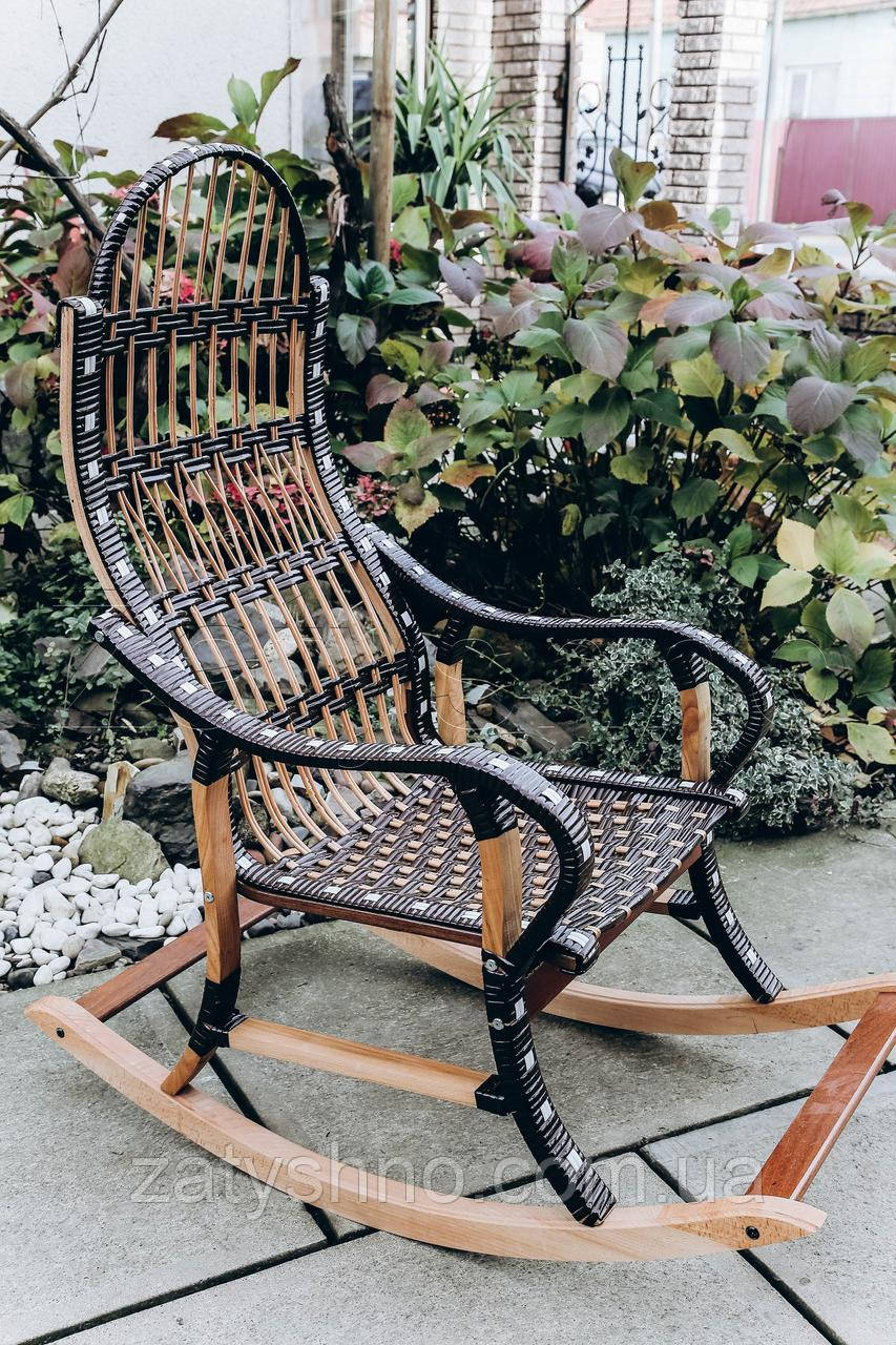 Крісло гойдалка плетена з чорним ротангом <unk> крісло-гойдалка для відпочинку садова для дачі, фото 1