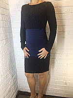 Платье женское с гипюровыми вставками Lyseta 13372 синее 42-44