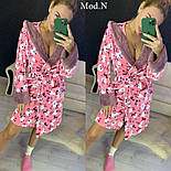 Халат теплий м'який короткий жіночий рожевий ноти котики з капюшоном, фото 4