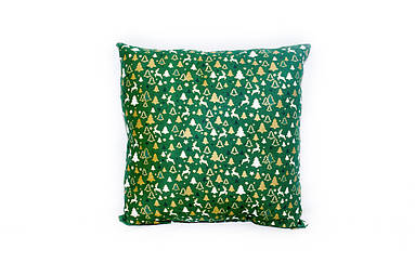 Новорічна подушка зелена декоративна Олені зелені 45*45 см