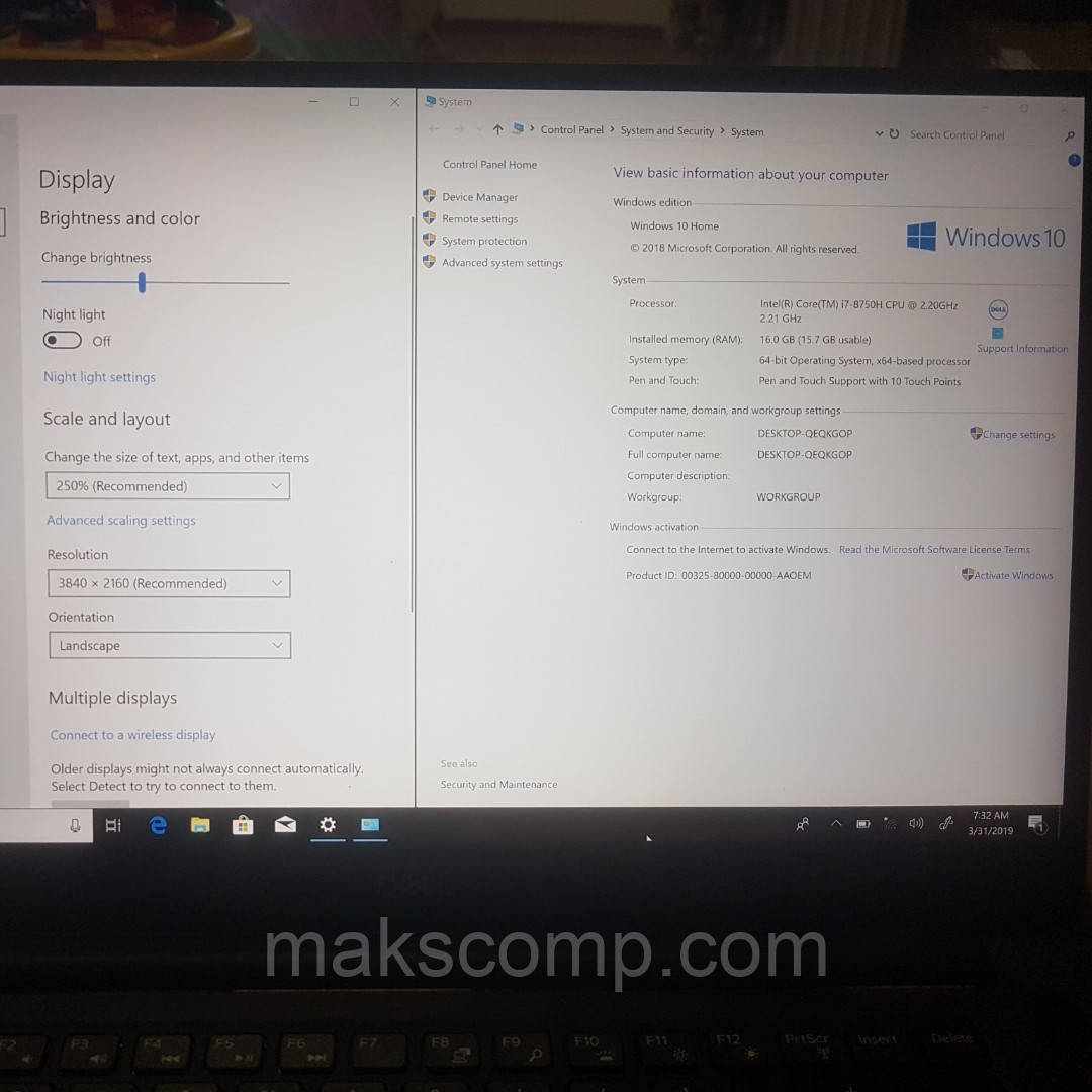 Dell XPS 9570 15'6 4K touch i7 8750H Nvidia 1050Ti 4Gb, 16Gb DDR4, 512Gb m.2 ssd