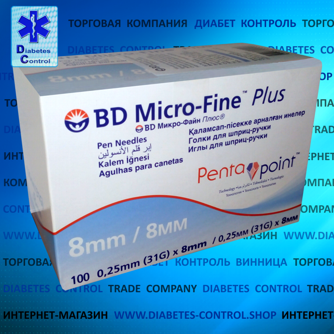 Иглы 8 мм для инсулиновых шприц-ручек Microfine / Микрофайн 31G (0.25 мм),100 шт. - фото 1 - id-p524748813