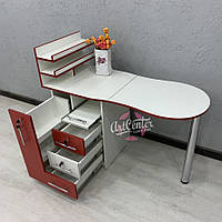 Стол для мастера маникюра с ящиком "карго", складной столешницей и полочками для лаков