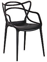 Черный пластиковый современный стул с подлокотниками кресло штабелируемое Viti для улицы, кафе, террасы AMF